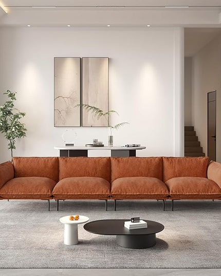 WJShome Sectional Couches for Living Room, Velvet 147" Modern 4 Seater Sofa with Removable Cushions Comfort Deep Seat ForApartment, 8" High Metal Legs, Easy to Clean, Terracotta