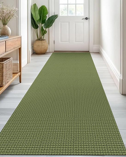 KOZYFLY Runners for Hallways 3x8 ft Washable Kitchen Runner Non Slip Rubber Backed Hall Runners Cotton Entryway Runner Rugs Floor Carpet for Indoor Backdoor Bedroom Kitchen, Bright Green/Earthy Green
