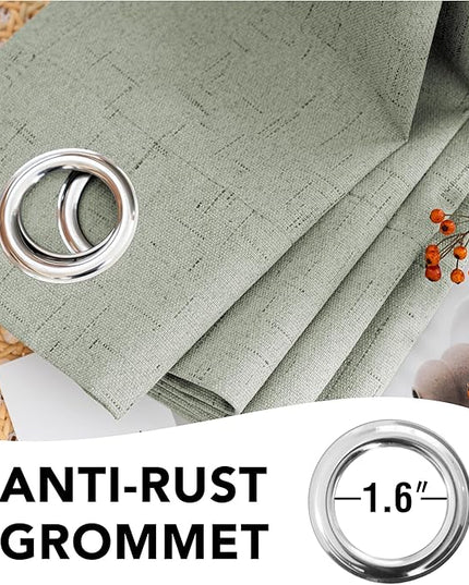 H.VERSAILTEX Linen Blackout Curtains 108 Inches Long 100% Absolutely Blackout Thermal Insulated Textured Linen Look Curtain Draperies Anti-Rust Grommet, Energy Saving with White Liner, 2 Panels, Sage