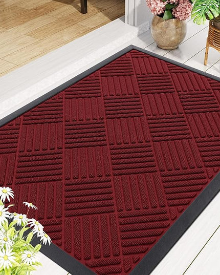 Smiry Front Door Mat Outside Entrance, Heavy Duty Outdoor Indoor Mat, Natural Rubber Doormat, Non Slip, Trap Dirt and Moisture, Easy Clean, Low Profile Patio Porch Entryway Mat, 47x32, Wine Red