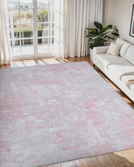 Modern Abstract Area Rug 3x5 Non Slip Non Shedding Rug Low Pile Stain Resistant for Bedroom Living Room,Grey Pink