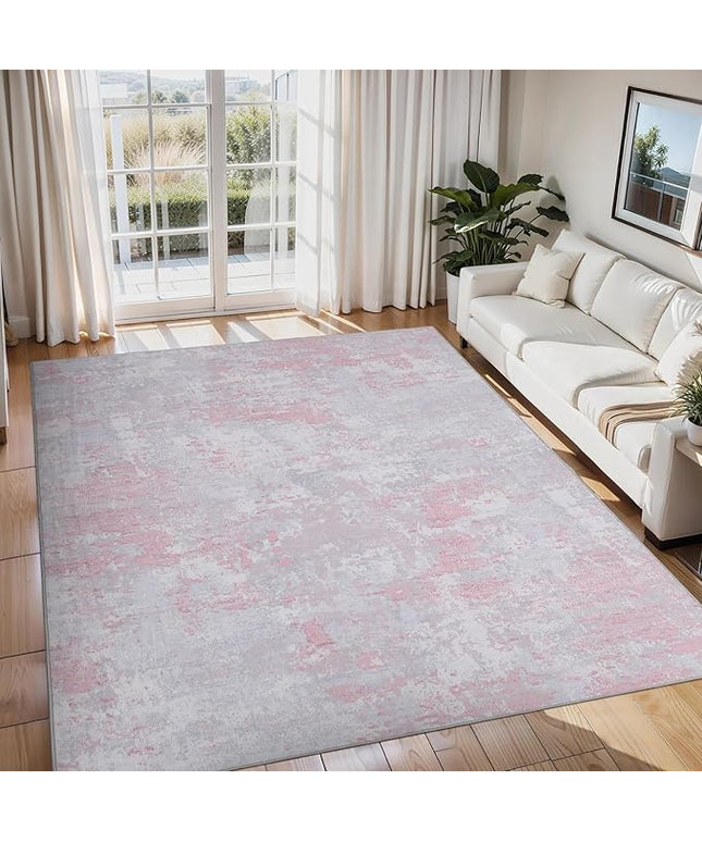 Modern Abstract Area Rug 3x5 Non Slip Non Shedding Rug Low Pile Stain Resistant for Bedroom Living Room,Grey Pink