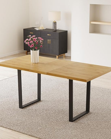 ZckyCine Modern Rectangular Dining Table for 4-6, Adjustable Wood Table with Metal Legs, Kitchen or Dining Room Table