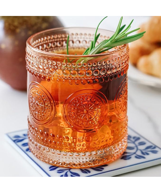 Hobnail Beaded Floral Rose Gold Drinking Glasses Set of 6, (10 oz) Vintage Glassware Set by Kate Aspen| Cocktail Glass Set, Juice Glass, Water Cups | Great Hostess Gift & Gift for New Home Owners