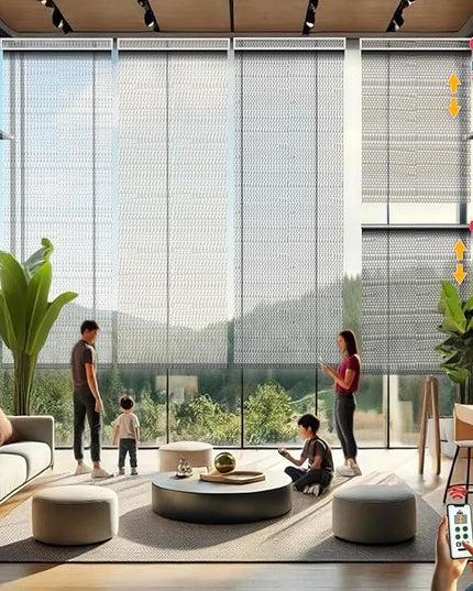 HILADUO Customized Solar Screen Roller Shade Blinds with Remote-Controlled Motorized Operation, Very High Visibility Certified Fabric, Made in USA