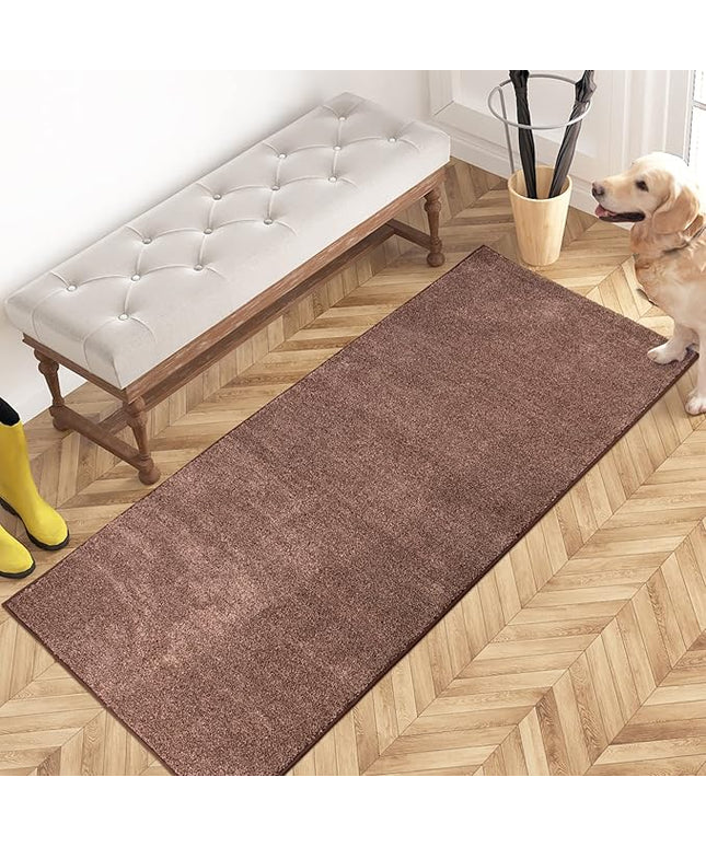 PURRUGS Dirt Trapping Door Mat 24" x 59", Non-Slip Machine Washable Entry Rug, Shoe Scraper, Dog Doormat, Super Absorbent Welcome Mat for Front & Back Door, Muddy Shoes & Paws, Brown-Light Cream