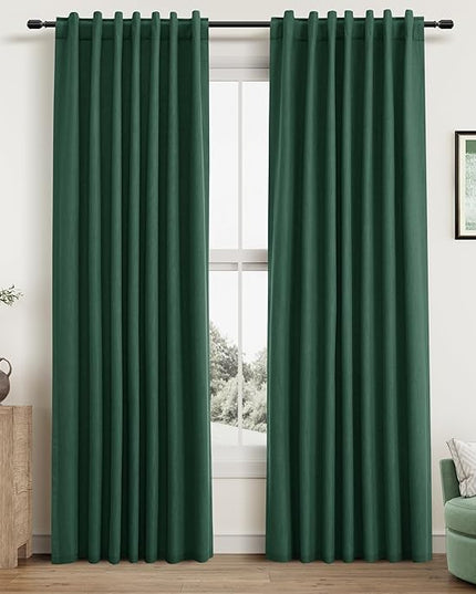 Guken Green Blackout Curtains 90 Inch Length 2 Panels Set for Living Room Bedroom Back Tab Thermal Insulated 100% Black Out Linen Drapes Boho Christmas Decor 52x90
