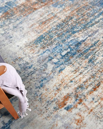 IOHOUZE Abstract Area Rug 4x6 Ft Washable Rugs for Entryway Indoor, Non Slip Small Living Room Rugs Printed Faux Wool Throw Rug, Floor Carpet for Kitchen Nursery Playroom, Blue Rust
