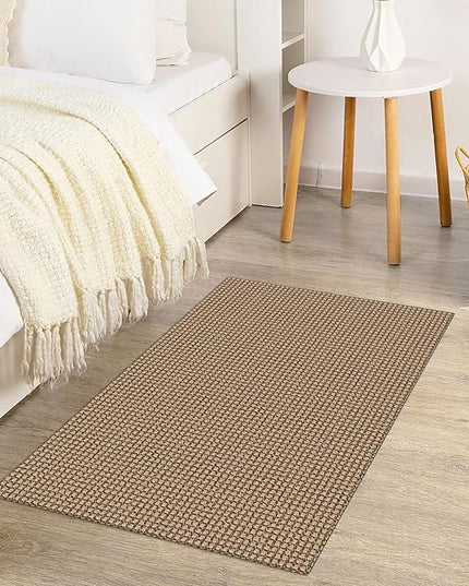 KOZYFLY Indoor Door Mat 2x3 ft Small Area Rugs Washable Front Door Mat Non Slip Rubber Backed Entryway Rug Cotton Entrance Doormat for Front Porch Bathroom Kitchen Bedroom, Tan/Orange/Brown