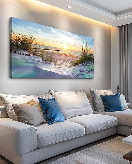 Canvas Wall Art For Living Room Large Size Wall Art Decor For Bedroom Blue Ocean Beach Landscape Paintings Poster Prints Artwork Office Decorations Seascape Wall Pictures Modern Room Home Decor Works