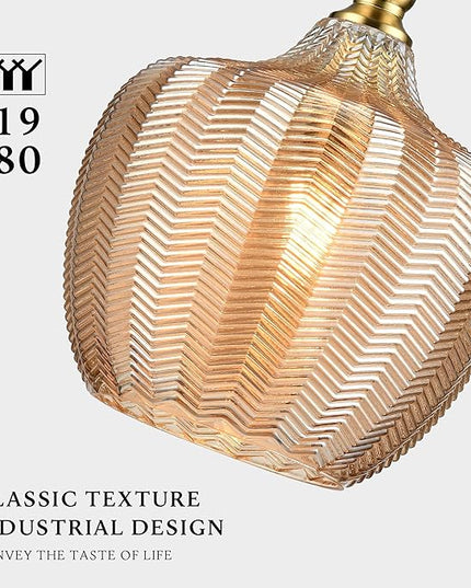 Modern Glass Pendant Light, 9.5"x16.5" Amber Sunset-Striped Light Fixture with Gold Cap, 15"-72" Adjustable Line, E26 Socket for Kitchen Island or Hallway – Sunset Gold Tulip