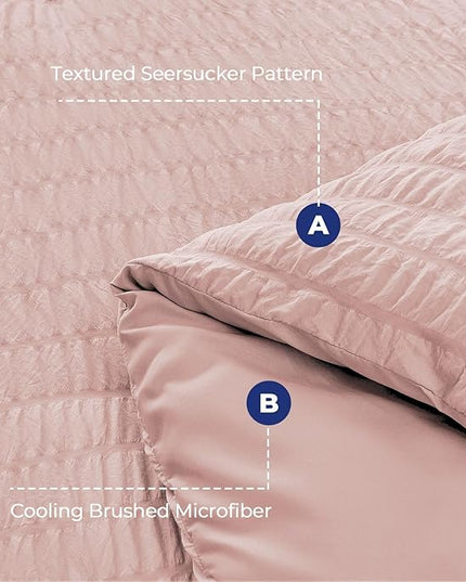 HYMOKEGE Rose Gold Twin XLComforter Set Seersucker 5 Pieces, All Season Luxury Bed in a Bag for Bedroom, Bedding Set with Comforter, Sheets, Pillowcase & Sham