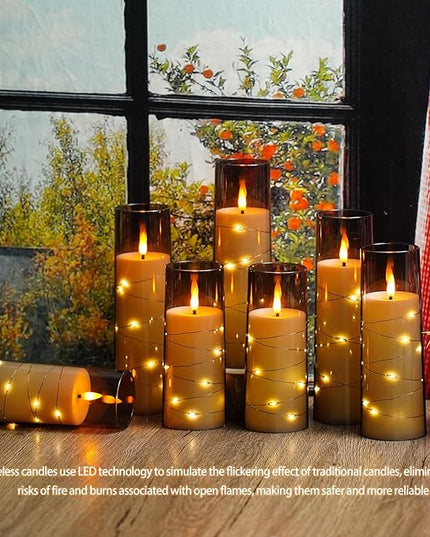 Flickering Flameless LED Candles,Battery Operated Candles 24 Pcs with Embedded Star String,Acrylic LED Pillar Candles with Remote,Suitable for Home Decoration to Create an Atmosphere (Grey)