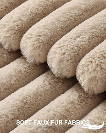 Pallene Faux Fur Plush Throw Pillow Covers 24x24 Set of 2, Luxury Soft Fluffy Striped Decorative Pillow Covers for Sofa, Couch, Living Room, Khaki