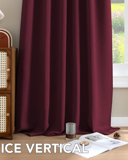 H.VERSAILTEX Christmas Blackout Curtains Thermal Insulated Window Treatment Panels Blackout Drapes for Living Room Back Tab/Rod Pocket Bedroom Draperies, 52 x 96 Inch, Burgundy Red, 2 Panels