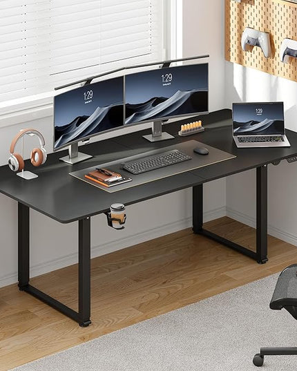 63x30 Inch Adjustable Standing Desk with 4 Legs, Stand up Desk Features a Spacious Rectangular Top, Dual-Motor Lift, and Memory Presets (28-46Inch) for Home Offices or Computer Workstations, Black