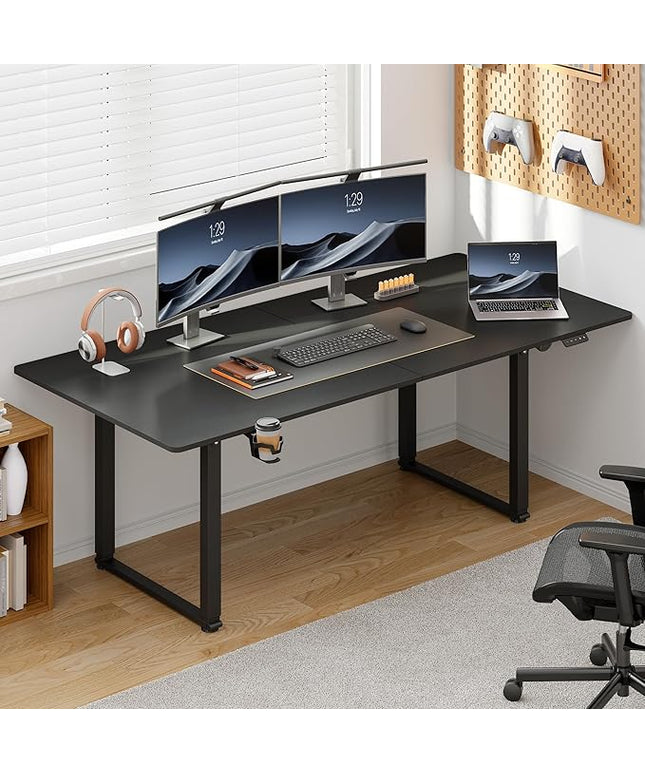 71x32 Inch Adjustable Standing Desk with 4 Legs, Stand-up Desk Features a Spacious Rectangular Top, Dual-Motor Lift, and Memory Presets (28-46Inch) for Home Offices or Computer Workstations, Black