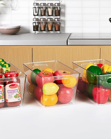 YIHONG 12 Pack Clear Pantry Organizer Bins, Plastic Containers with Handle for Kitchen,Freezer,Cabinet,Closet,Bathroom Under Sink Storage