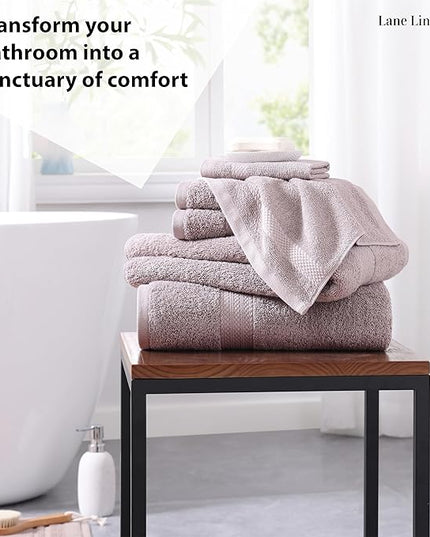 LANE LINEN 100% Cotton Bathroom Towel Set - 6 Pieces - Fluffy, Super Soft & Highly Absorbent - 2 Large Bath Towels, 2 Washcloths, 2 Hand Towels - Ringspun, Double Sided Cotton Terry - Platinum