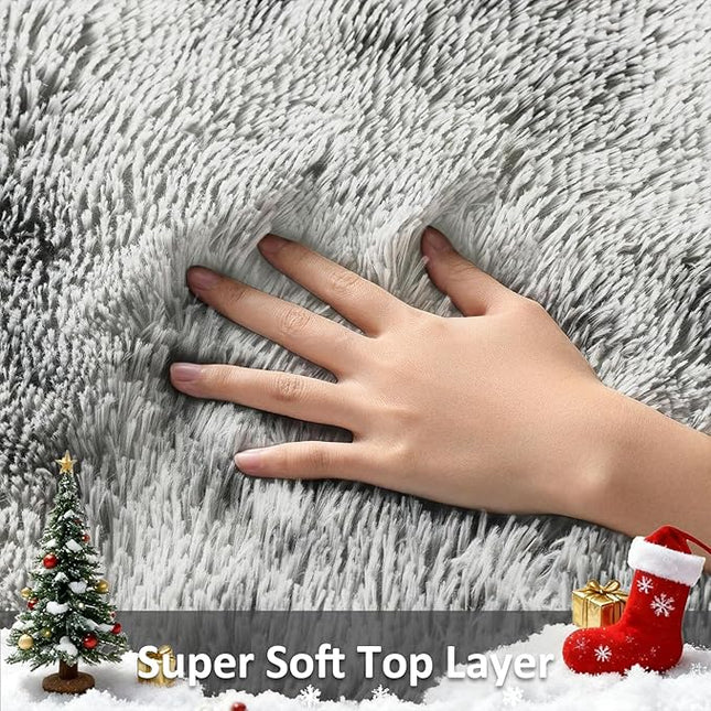 Ophanie Tie-Dyed Grey&White 8x10 Area Rugs for Living Room, Large Shag Bedroom Carpet, Big Indoor Thick Soft Nursery Rug, Fluffy Carpets for Boy and Girls Room Dorm Home Decor Aesthetic
