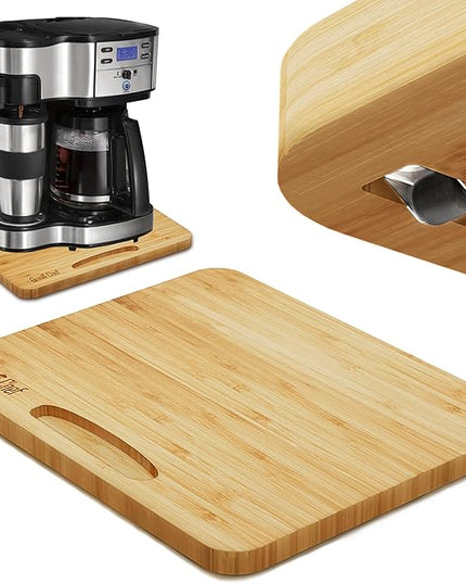 Bamboo Appliance Slider, Sliding Tray for Coffee Maker, Kitchen Countertop Appliance Rolling Tray, Coffee Pot Slider Tray with Rubber Wheels, Wide - Large (16"D x 13"W)