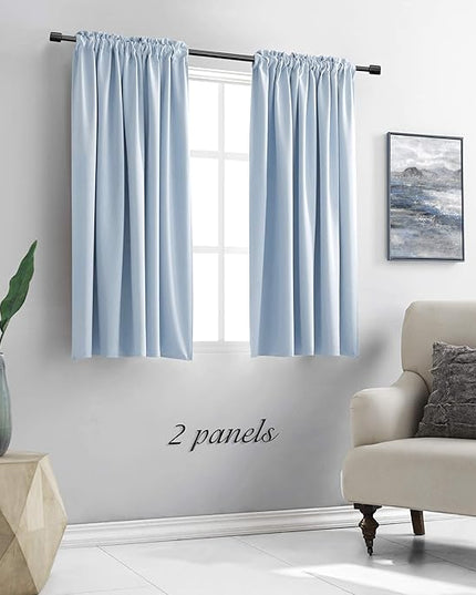 DONREN Cerulean Blue Drapes Home Fashion Thermal Insulated Room Darkening Curtains - Rod Pocket Short Curtain Panels for Bathroom (1 Pair,42 inches Wide by 54 inches Long)