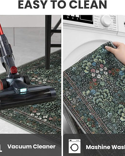 2x5 Modern Runner Rug for Hallways, Dark Green Super Soft Hallway Decor Kitchen Rugs with Non-Slip, Non-Shedding Washable Rug for Hallways Entryway Bedroom Indoor