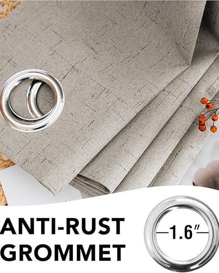 H.VERSAILTEX Linen Blackout Curtains 45 Inches Long 100% Absolutely Blackout Thermal Insulated Textured Linen Look Curtain Draperies Anti-Rust Grommet, Energy Saving with White Liner, 2 Panels, Stone