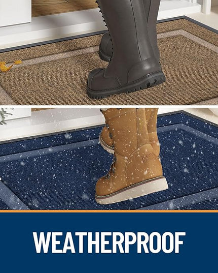 OLANLY Front Door Mat Indoor Outdoor Entrance, Waterproof All-Season, All-Weather Doormat, Sturdy Natural Rubber, Fade Resistant, Low Profile, Easy Clean Patio Porch Entryway Mat, 29.5x17, Grey