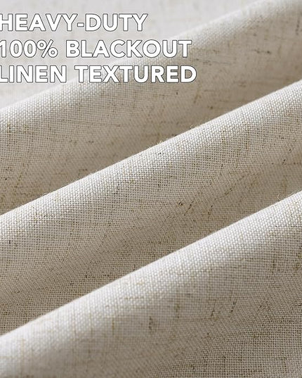 H.VERSAILTEX Linen Curtains 100% Blackout Curtains for Bedroom 45 inch Long Full Light Blocking Nature Linen Blended Window Curtains for Living Room Nickel Grommet (2 Panels, Heathered Linen)