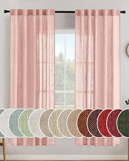 MIULEE Blush Pink Linen Curtains 72 Inch Length 2 Panels for Girls Bedroom Nursery, Soft Thick Linen Textured Window Drapes Semi Sheer Light Filtering Back Tab for Kids Living Room Light Pink Decor