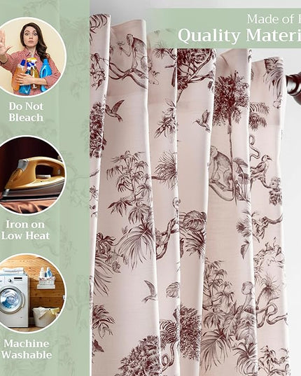 Maison d' Hermine Curtains for Living Room 100% Cotton 84 inch Length Two Panels Light Filtering Toile Curtains for Bedroom Windows with Rod and Loop Pockets Drapes (Bonobo Brown, 50" W x 84" L)