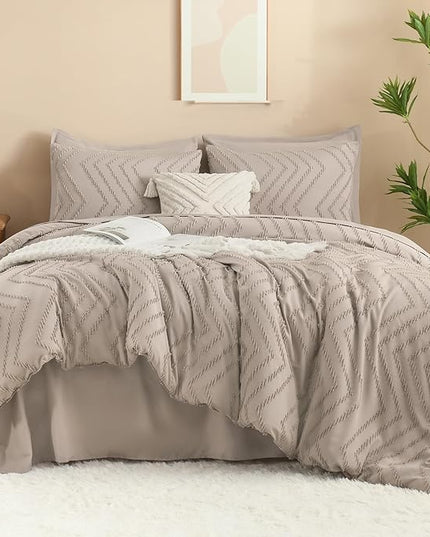 Litanika Light Coffee Queen Size Comforter Set with Sheets - 7 Pieces Bed in a Bag Queen Boho Tufted Complete Bedding Sets with Comforter, Sheets, Pillowcases & Shams