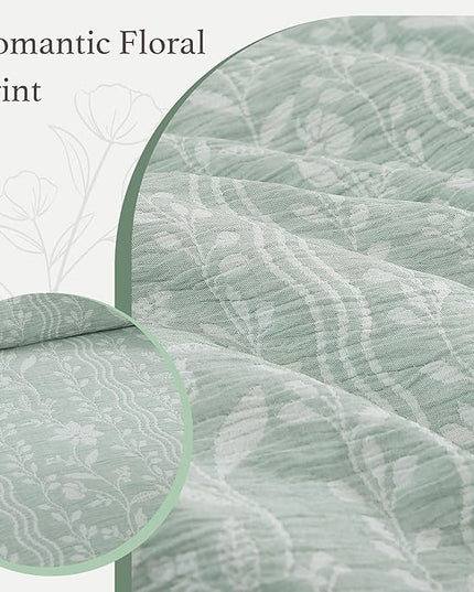 King Comforter Set -7 Pieces Green Floral Comforter Set for All Seasons, Bed in a Bag King with Botanical Flowers Comforter, Sheets, Pillowcases & Shams