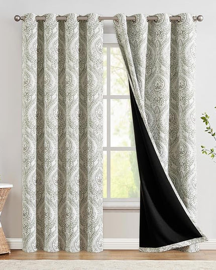 jinchan Blackout Curtains 84 Inches Long Sage Green Damask Medallion Window Curtains for Bedroom Grommet Thermal Insulated Drapes for Living Room Vintage Luxury Window Treatments Set 2 Panels