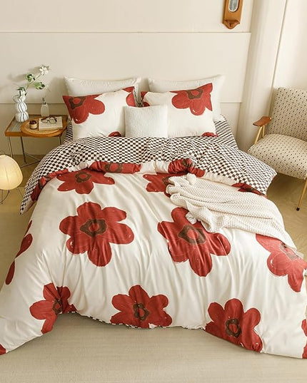 Houseri Red Sunflower Comforter Set King Foral Bedding Soft Comfy Comforter Quilts