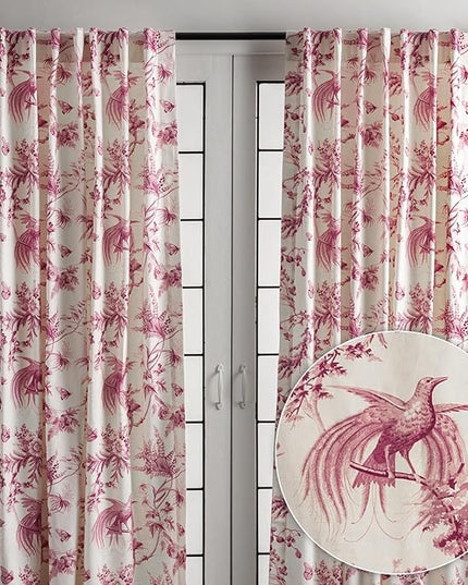 Maison d' Hermine Curtains for Living Room 100% Cotton 108 inch Length Two Panels Light Filtering Toile Curtains for Bedroom Windows with Rod and Loop Pockets (Paradise Lacquer Red, 50" W x 108" L)