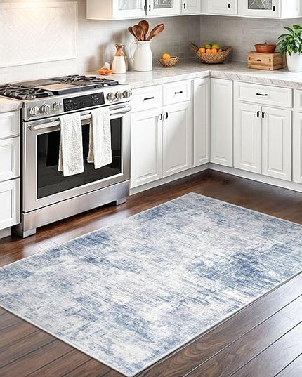 IOHOUZE Abstract Area Rug 3x5 Ft Washable Rugs for Entryway Indoor, Non Slip Kitchen Rug Printed Faux Wool Throw Rugs, Indoor Door Mat for Door Entrance Foyer Living Room, Light Blue White