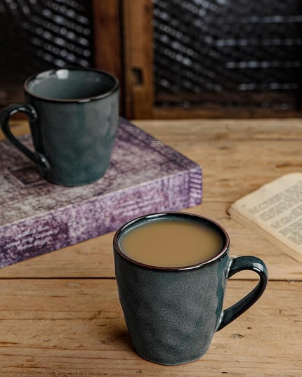 famiware Coffee Mugs Set of 4, Ocean Round 11.5oz Coffee Cup Set with Handle for Cocoa, Milk, Hot Chocolate, Tea or Water, Stoneware Cups for Kitchen, Microwave Dishwasher Safe, Deep Forest