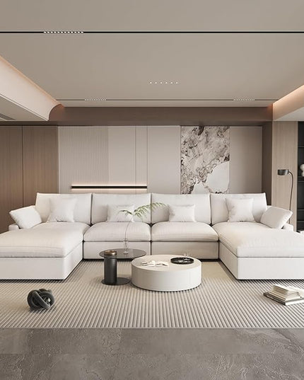 WJShome Cloud Couch Modular Sectional for Living Room, Down Filled 160" U Shaped Couch with Ottoman,Modern 6 Seater Convertible Couches, Sofa Covers Washable&Replaceable,White
