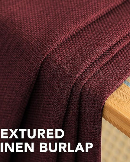 H.VERSAILTEX Room Darkening Linen Curtain for Sliding Door (100" W x 108" L) Extra Wide Primitive Burlap Linen Room Divider Curtain for Living Room/Patio (9ft Tall by 8.5ft Wide, Heather Burgundy)