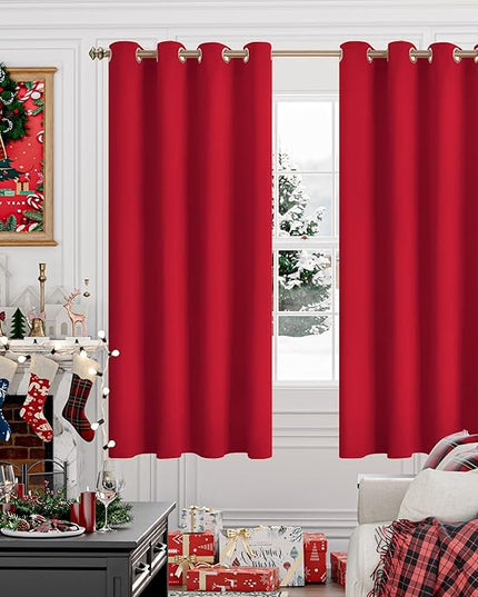 YoungsTex Red Blackout Curtains for Bedroom 52 x 63 Inches Long - Thermal Insulated Drapes with Grommet Room Darkening Privacy for Living Room Christmas Decor, 2 Panels