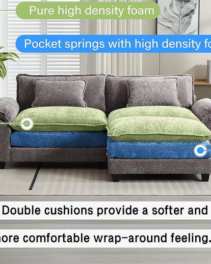 86" Modular Sectional Sofa, Comfy Cloud Couch Sectional Sofa with Ottoman, Chenille Sofa Sleeper Deep Seat Sofa with Throw Pillows for Living Room (Light Gray, 86"- L Shape)