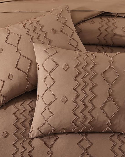 King Size Comforter Set Brown, Tufted Boho Bedding Farmhouse Bed Set, All Season 7 Pieces Bed in a Bag with Sheets, Pillowcases & Shams
