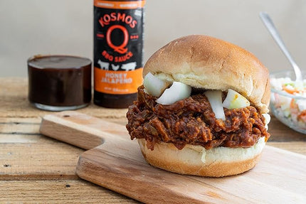 Kosmos Q Honey Jalapeno, Sweet & Spicy BBQ Sauce for Pork, Chicken, Brisket, Ribs & More, Made with Real Honey, Jalapeno & Peach, Thick Marinade & Dipping Sauce, Gluten Free, 15.5 Oz Bottle