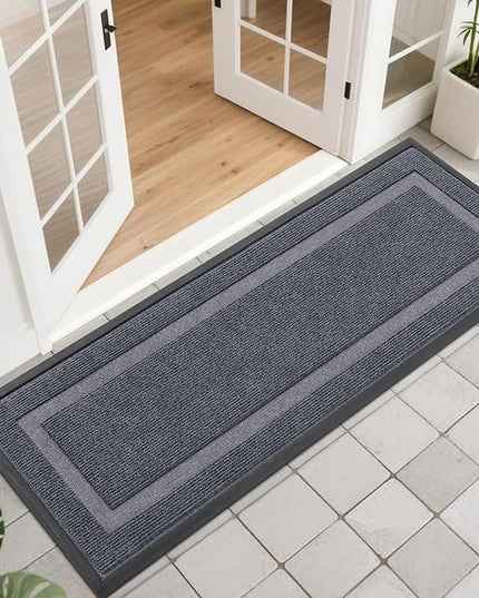 OLANLY Front Door Mat Indoor Outdoor Entrance, Waterproof All-Season, All-Weather Doormat, Sturdy Natural Rubber, Fade Resistant, Low Profile, Easy Clean Patio Porch Entryway Mat, 47x17, Light Grey