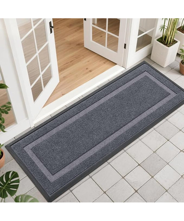 OLANLY Front Door Mat Indoor Outdoor Entrance, Waterproof All-Season, All-Weather Doormat, Sturdy Natural Rubber, Fade Resistant, Low Profile, Easy Clean Patio Porch Entryway Mat, 47x17, Light Grey