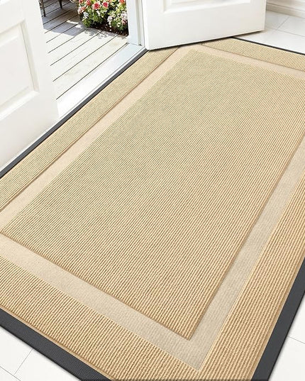 OLANLY Front Door Mat Indoor Outdoor Entrance, Waterproof All-Season, All-Weather Doormat, Sturdy Natural Rubber, Fade Resistant, Low Profile, Easy Clean Patio Porch Entryway Mat, 59x35, Beige
