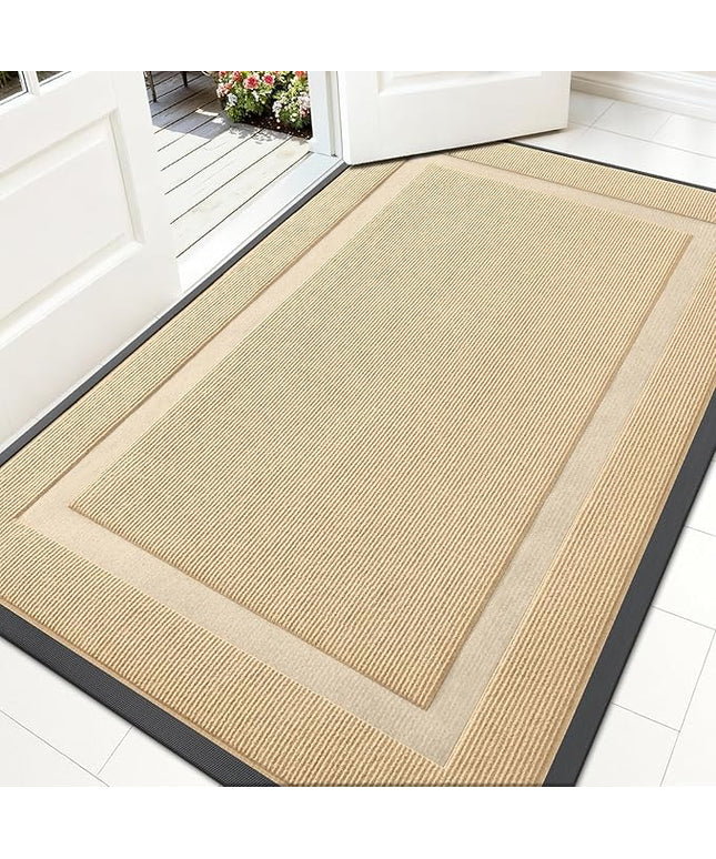 OLANLY Front Door Mat Indoor Outdoor Entrance, Waterproof All-Season, All-Weather Doormat, Sturdy Natural Rubber, Fade Resistant, Low Profile, Easy Clean Patio Porch Entryway Mat, 59x35, Beige
