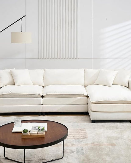 Modular Sectional Sofa,108.27'' Modern Corduroy Sofa Set for Living Room with 3 Seat & 1 Ottoman & 3 Pillows, Comfy Cloud Couches with Movable Ottoman, DIY Combination, Chenille (Beige, L Shaped)